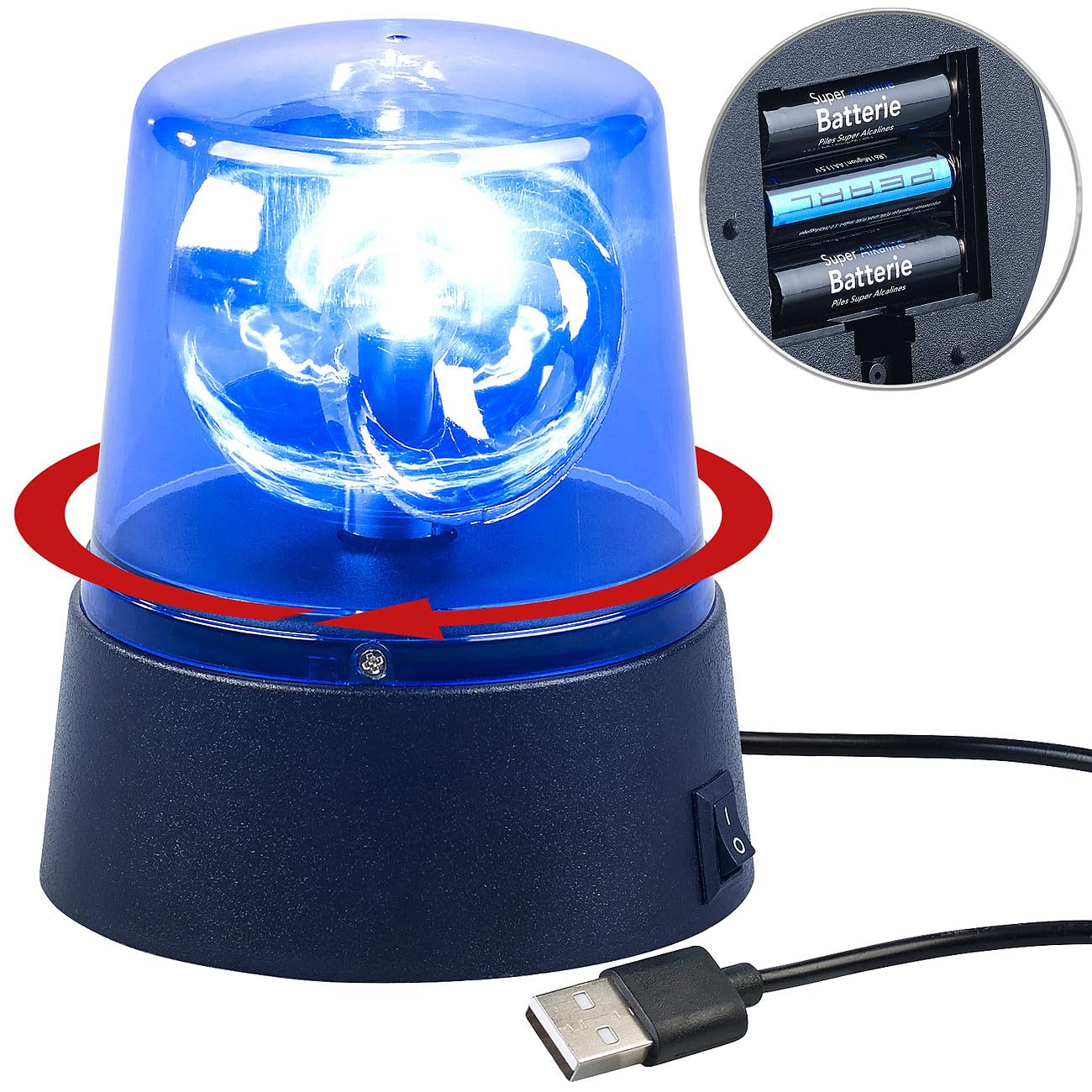Lunartec LED-Partyleuchte 360° Blaulicht USB- und Batteriebetrieb