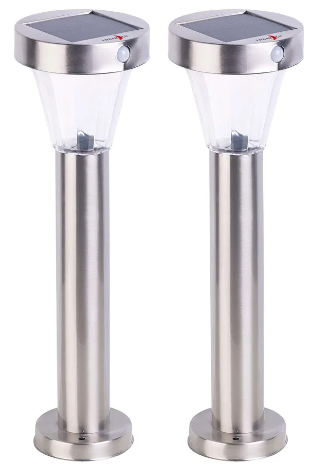 Lunartec Silva Solar-Wegeleuchte 2er-Set Edelstahl mit Bewegungsmelder