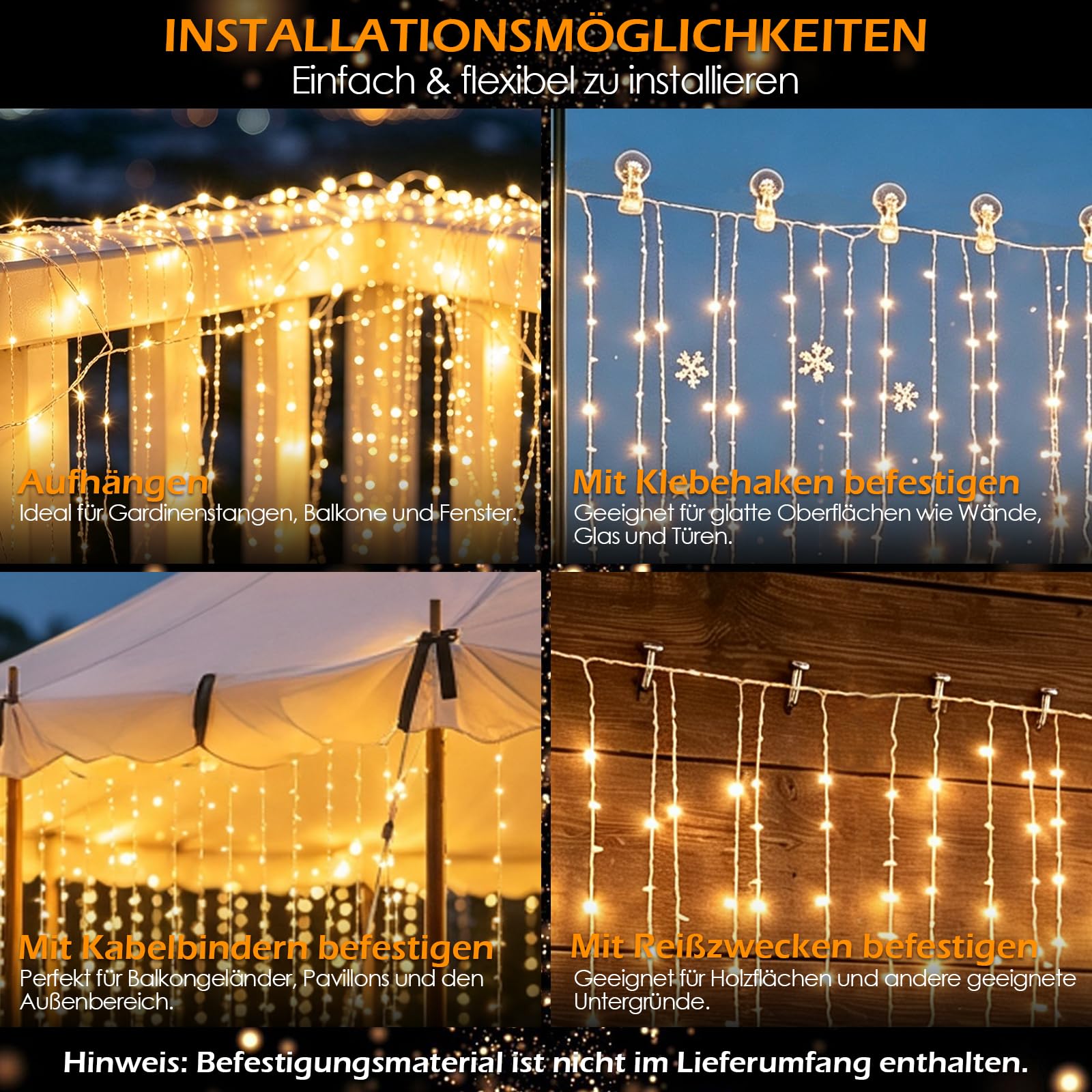 WEARXI Lichterketten Lichtvorhang 300 LED 3x3m warmweiß
