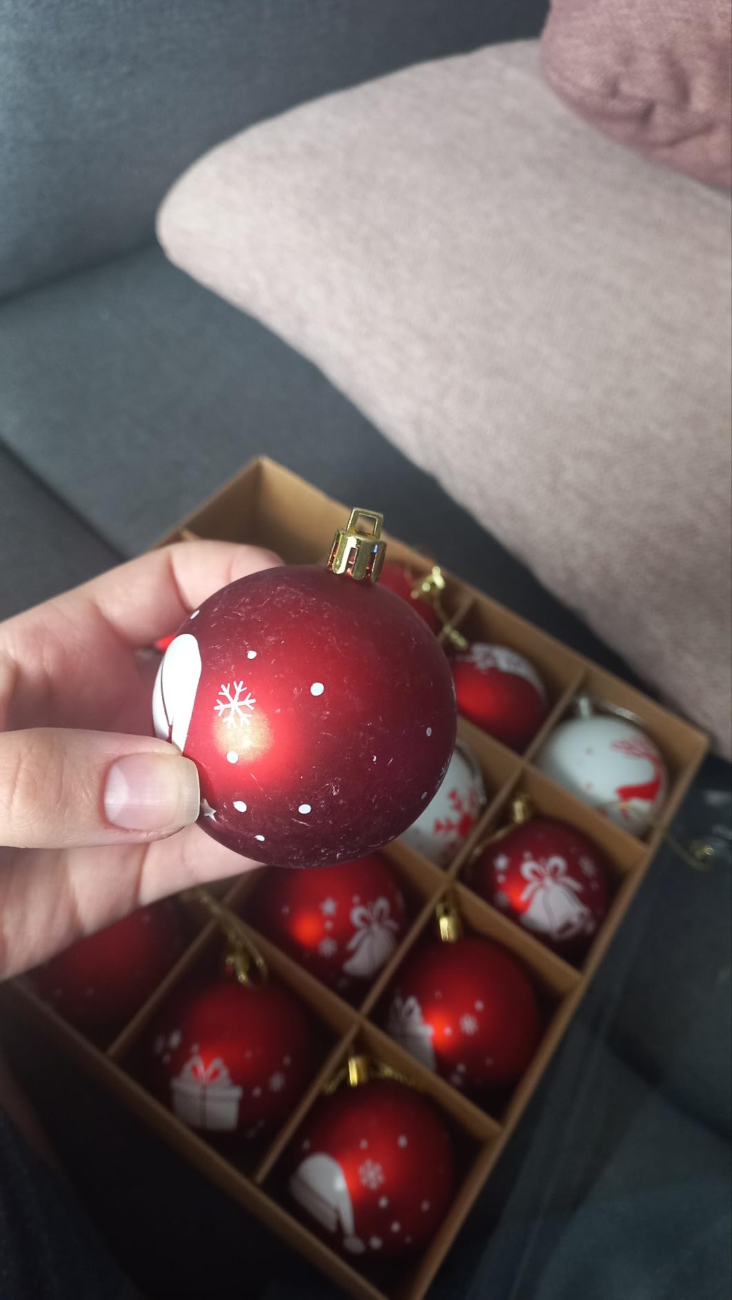 WEARXI Lichterketten Weihnachtskugeln 6cm Rot-Weiß 16 Stück