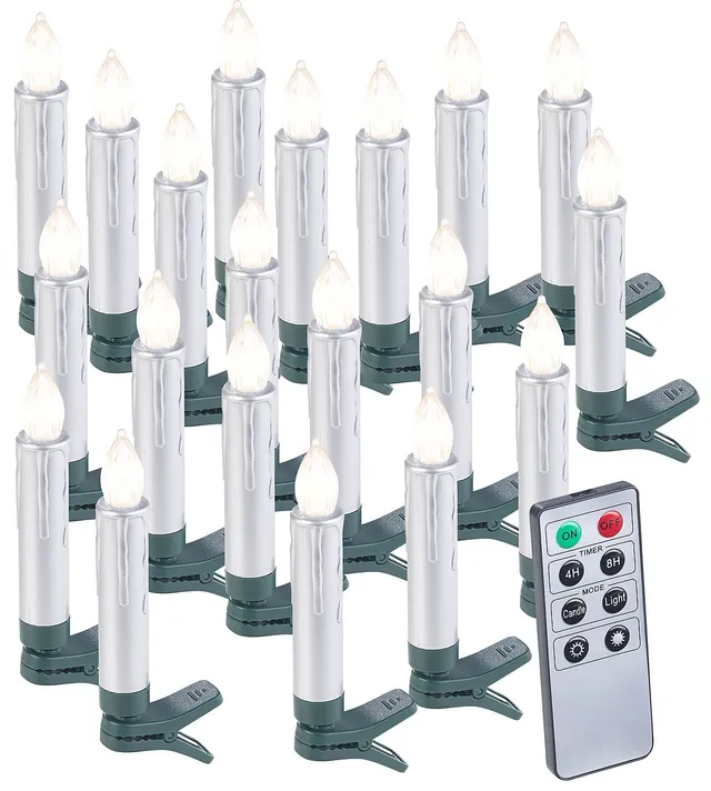 Lunartec Licht-Dekoration LED-Christbaumkerzen 20er silber