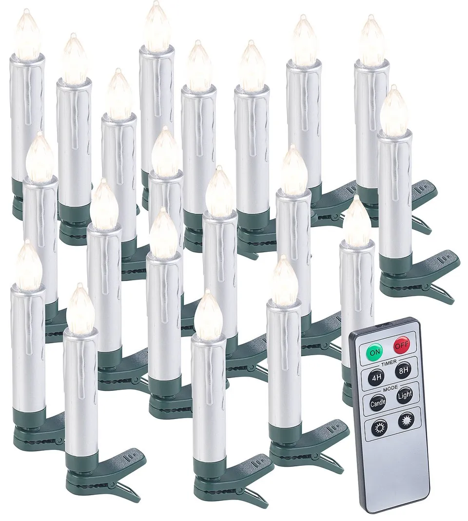Lunartec Licht-Dekoration LED-Christbaumkerzen 20er silber