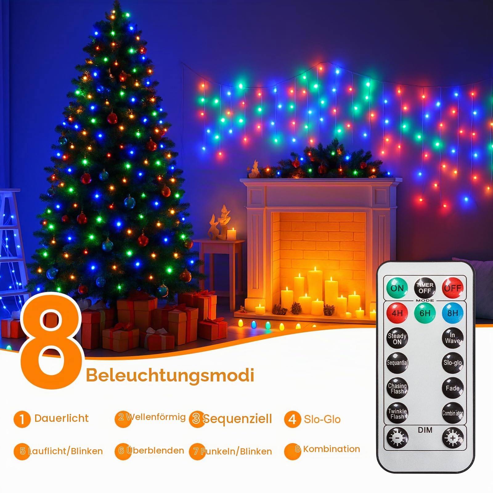 Bxroiu Lichterkette LED Mehrfarbig 60M 600 LEDs mit Timer