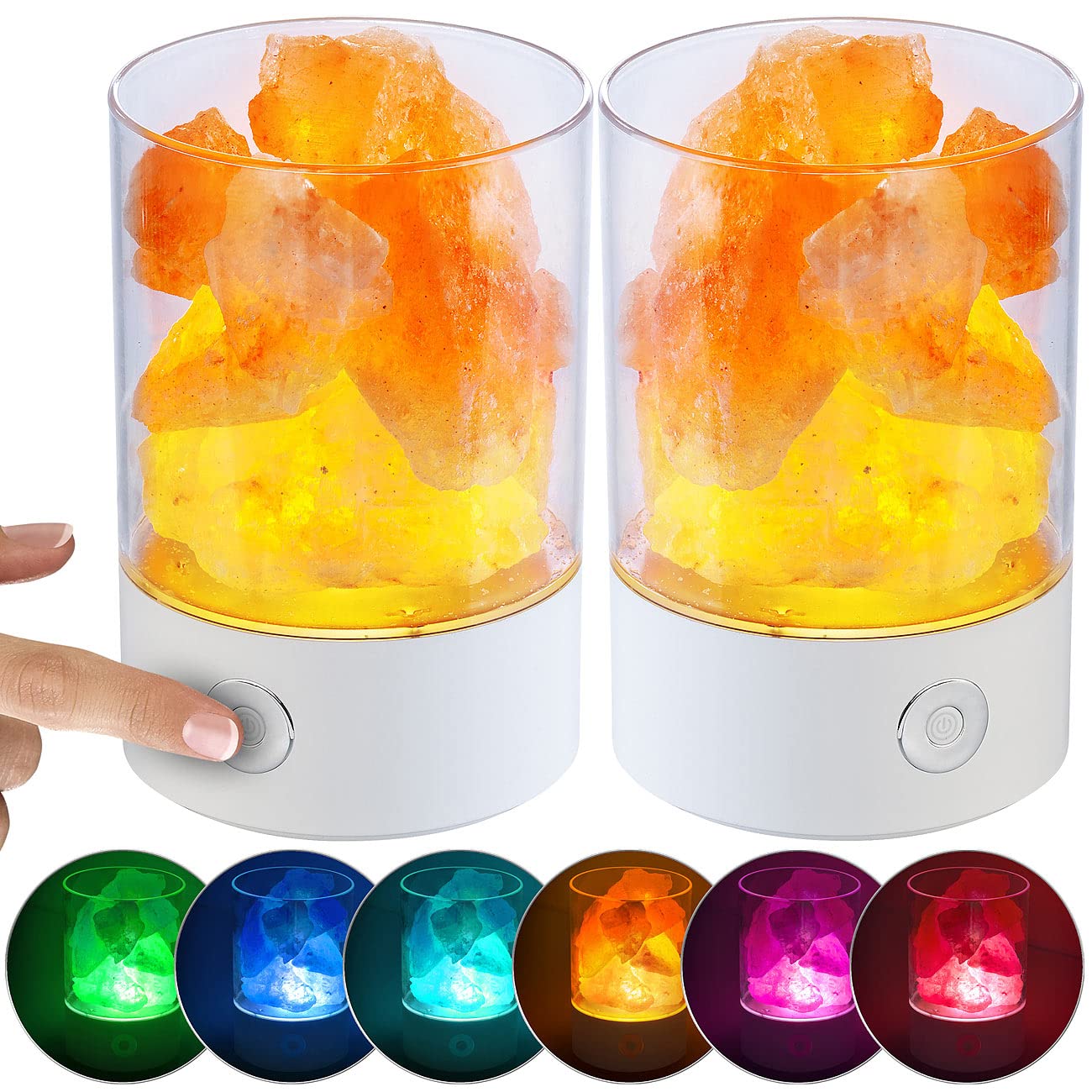 Lunartec Licht-Dekoration Steinsalzlampe RGB-LED 2er-Set 7 Farben
