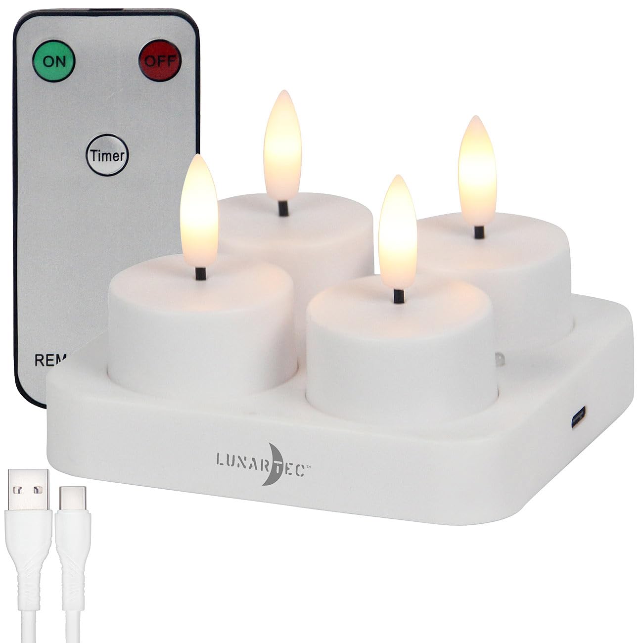 Lunartec 4er LED-Teelichter Akku Fernbedienung Timer