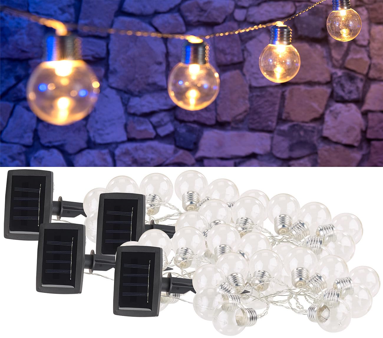 Lunartec Licht-Dekoration Solar-Lichterkette 3,8m 4er-Set warmweiß