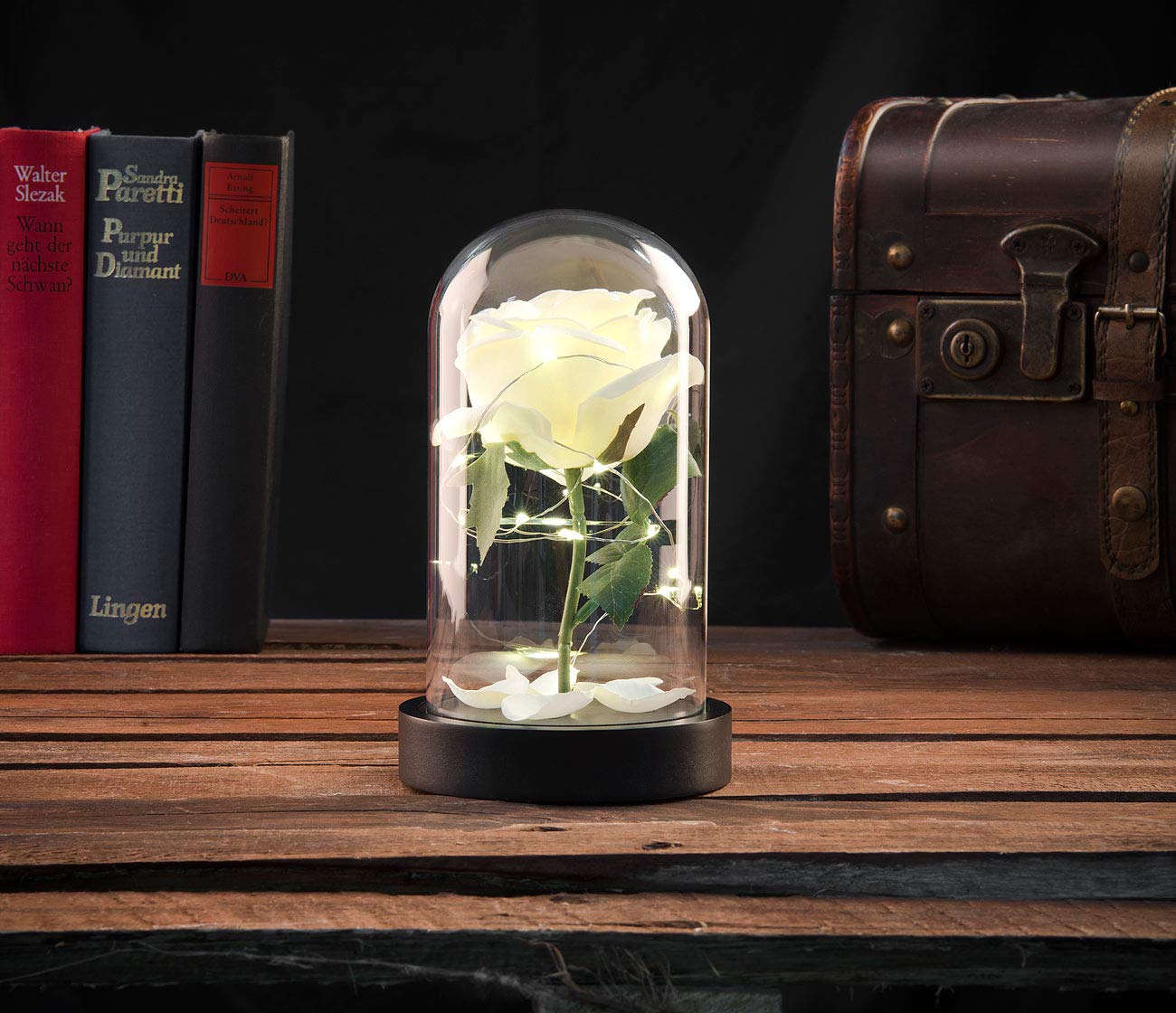 Lunartec LED Rose im Glas weiß warmweiß 25 LEDs Batterie
