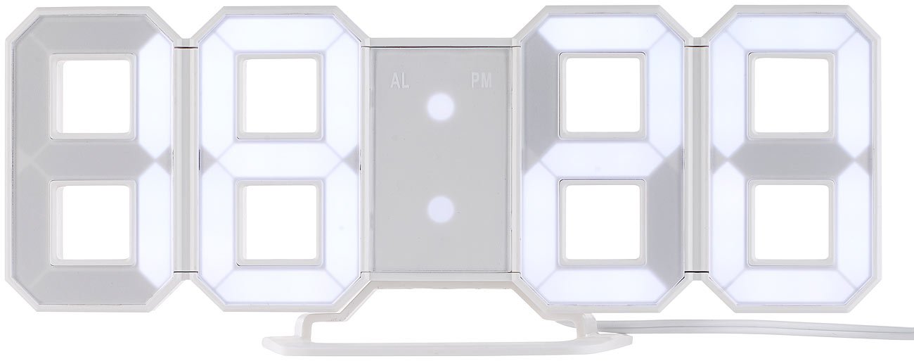 Lunartec LED-Uhren 3D Digital-Wanduhr LED weiß Netzteil