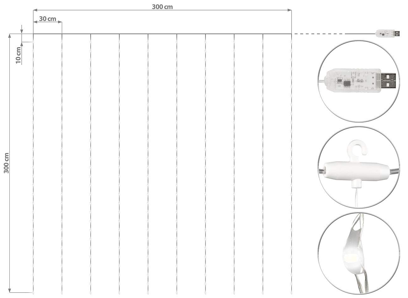 Lunartec Licht-Dekoration RGB-Lichtervorhang bunt 3x3m 2er-Set