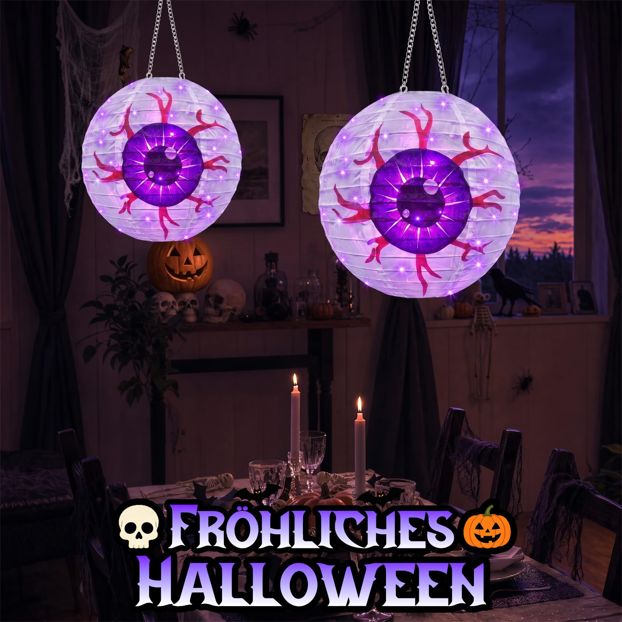 Qedertek Lighting Halloween Laterne Lila 40 LED Batterie Timer