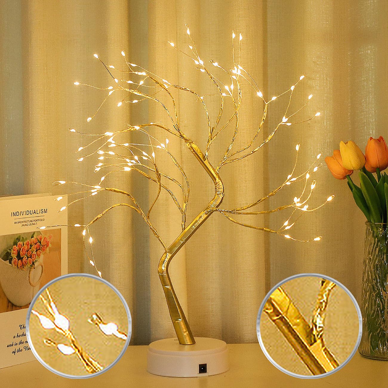 Lunartec Innenbeleuchtung LED-Lichterbäume gold 2er 53 cm
