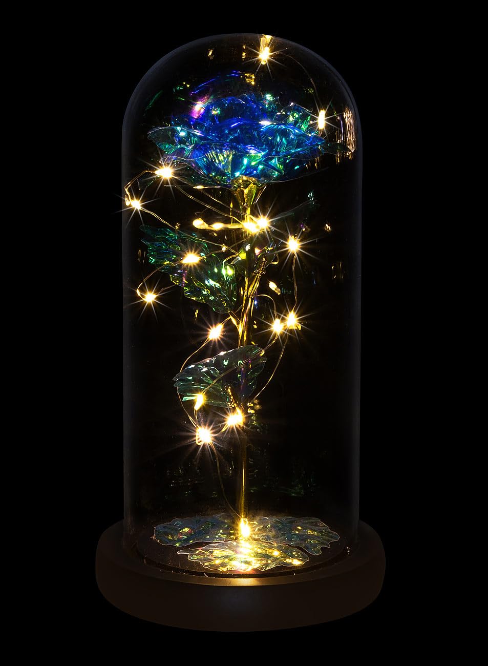 Lunartec Licht-Dekoration LED-Rose Glas kristallblau 21,5 cm