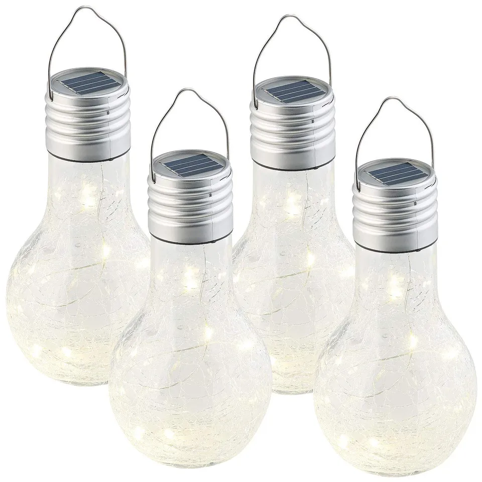 Lunartec Leuchtmittel Solar-Glühbirne Crackle warmweiß 4er-Set