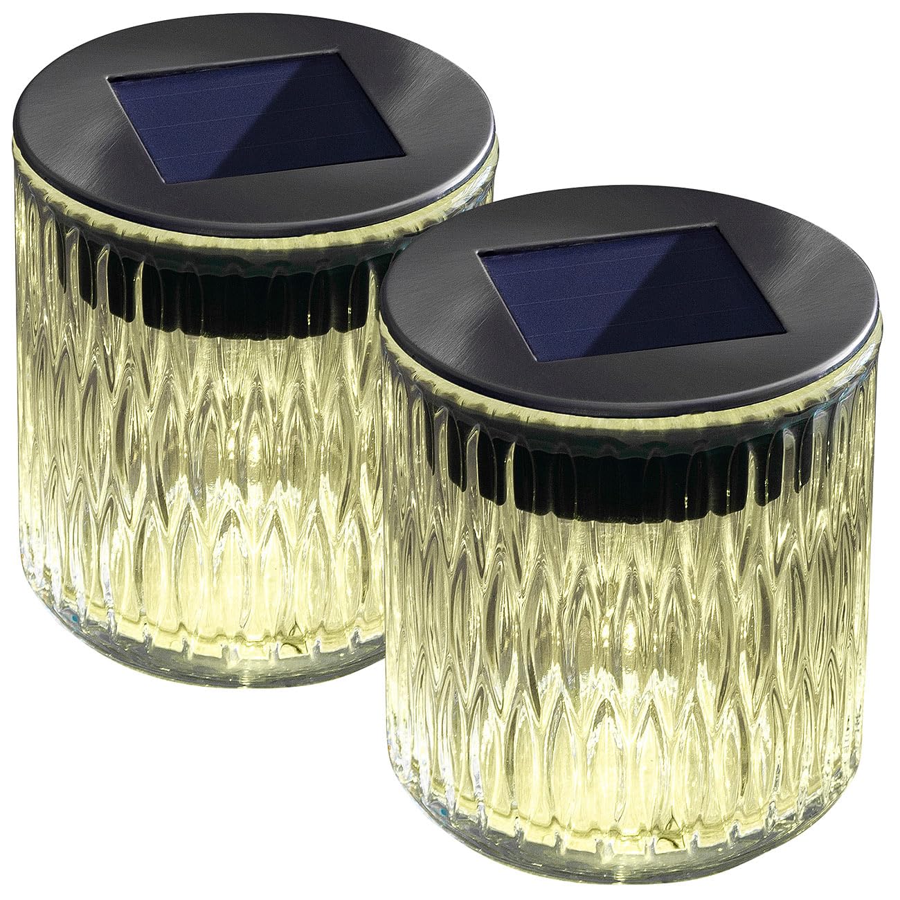 Lunartec Außenbeleuchtung Solar-Windlicht Echtglas warmweiß 2er-Set