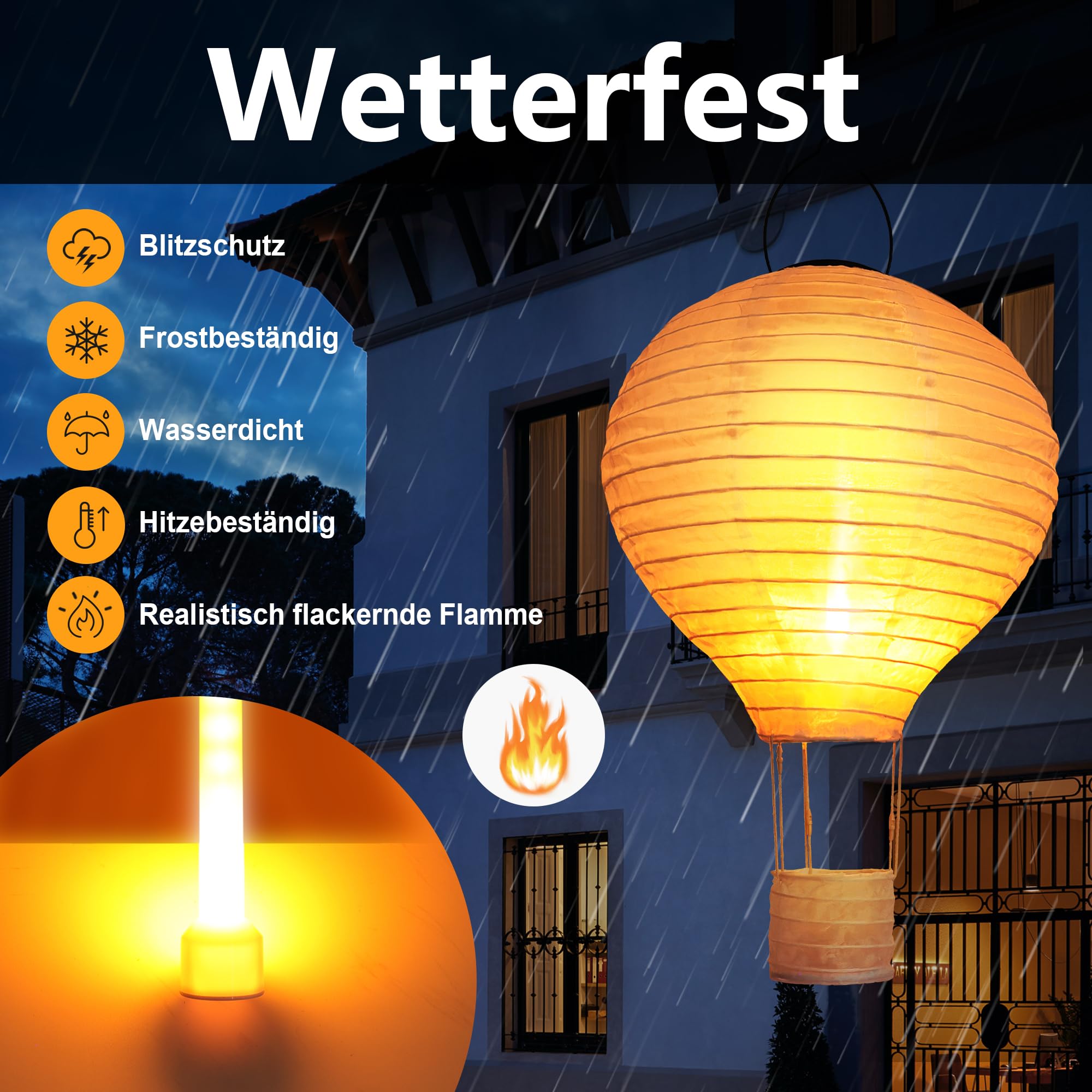 Qedertek Lighting Solarlampions 30cm warmweiß 2 Stück