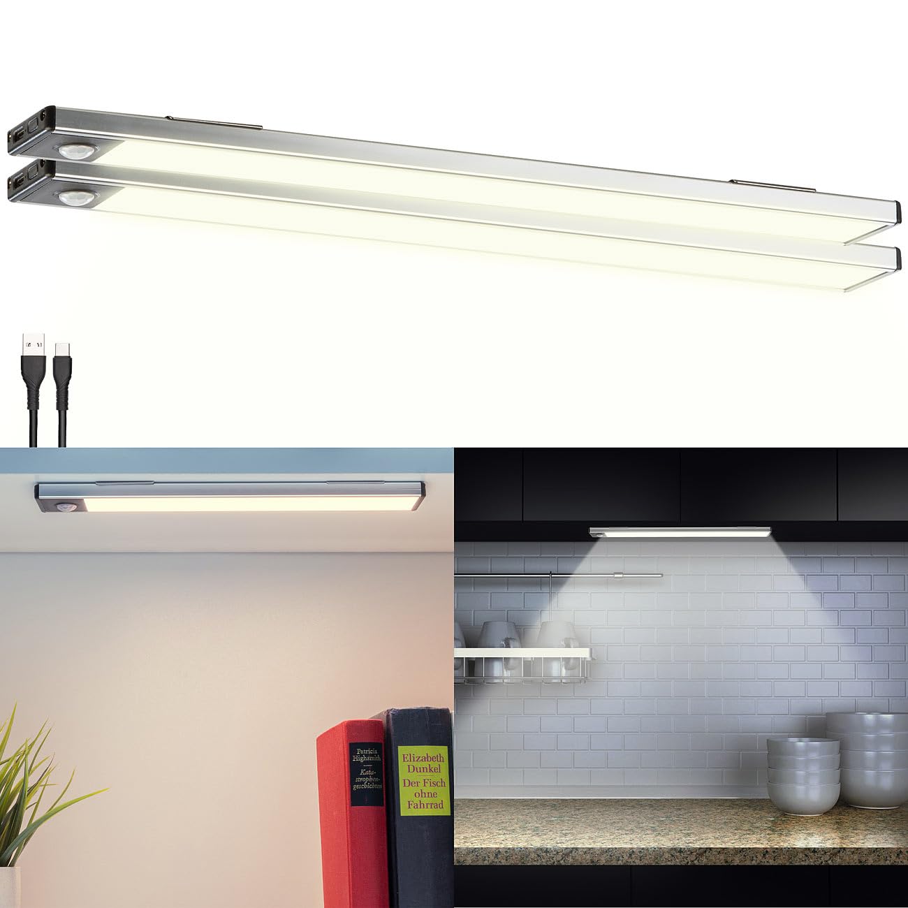 Lunartec Innenbeleuchtung Akku-Lichtleisten 2er-Set 33cm warmweiß
