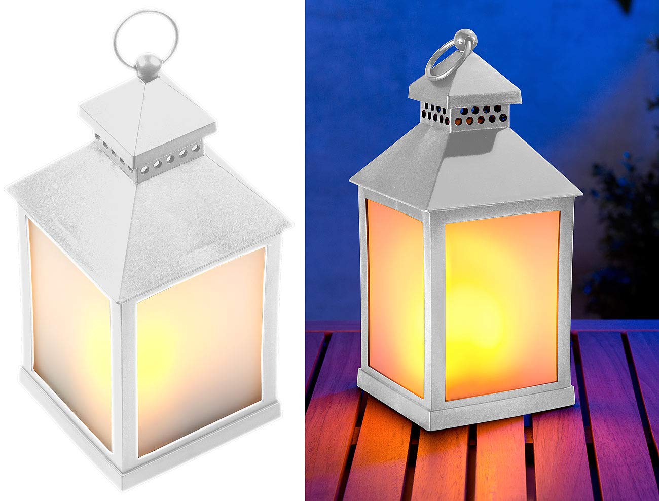 Lunartec Außenbeleuchtung LED-Laterne Flamme weiß 2er-Pack