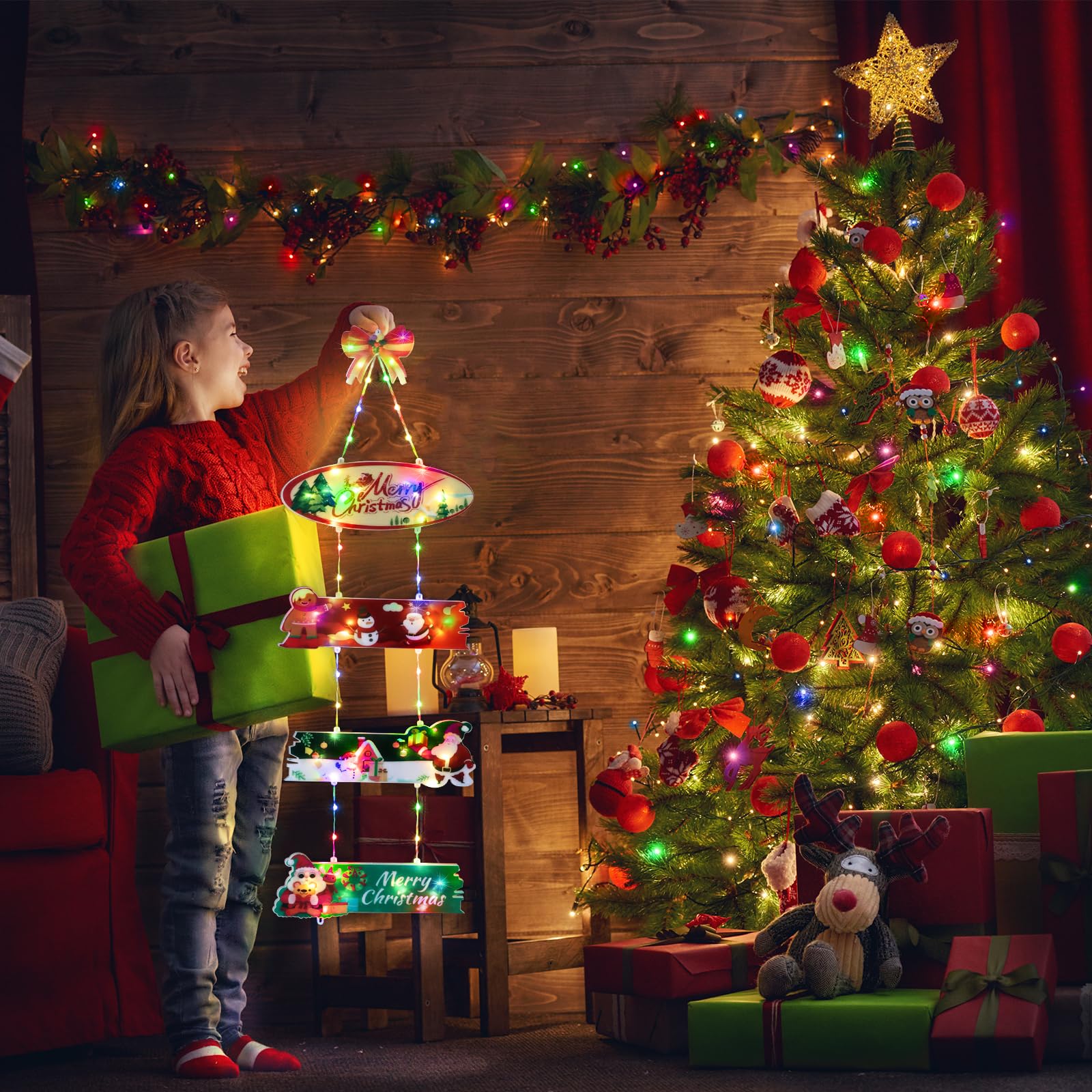 Qedertek Lighting 72 LED Weihnachtskranz Bunt mit Timer