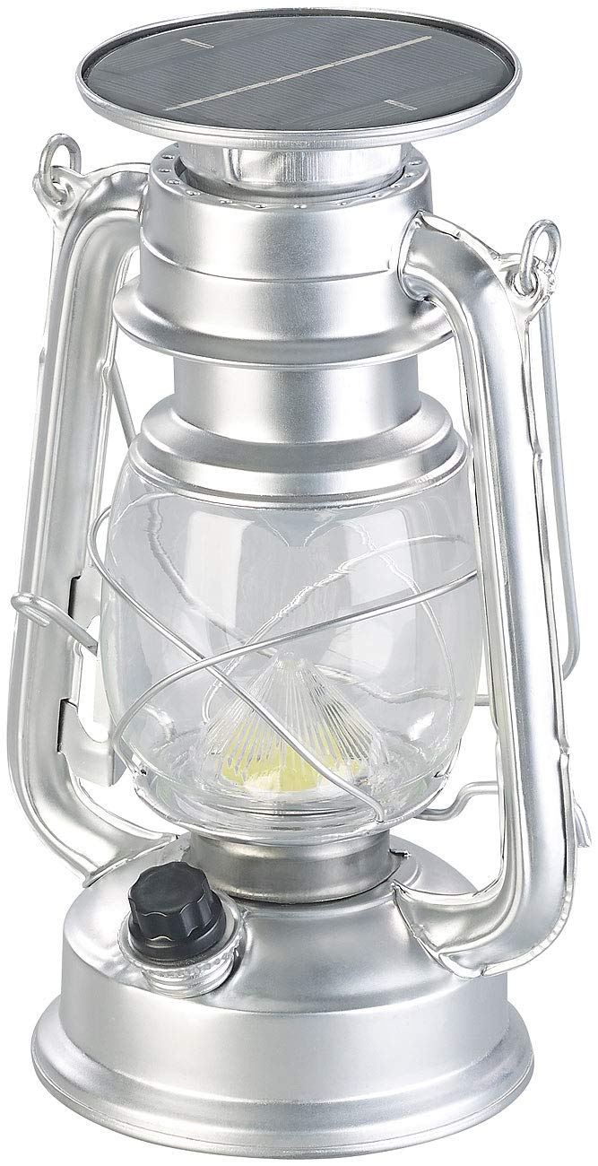 Lunartec Außenbeleuchtung Solar-LED-Sturmlampe 200 lm silber dimmbar