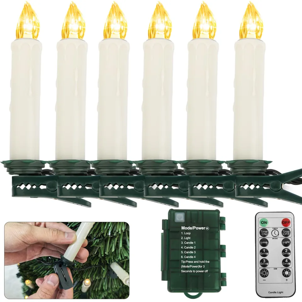Koopower Candle Lights LED Kerzen-Lichterkette 2 m 6 Kerzen warmweiß