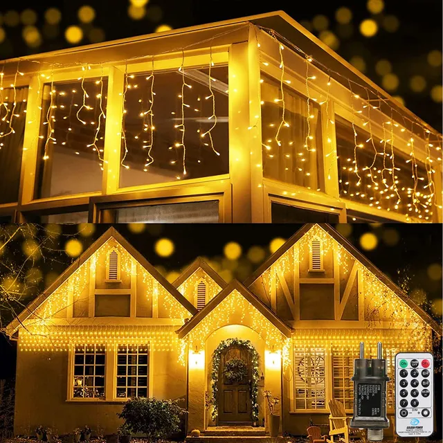 Qedertek Lighting Eisregen Lichterkette 15,3m 612 LED warmweiß