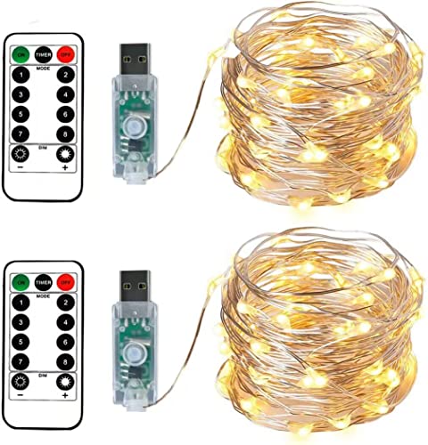 Bxroiu USB Lichterkette 10 m 100 LED Draht Warmweiß 2er
