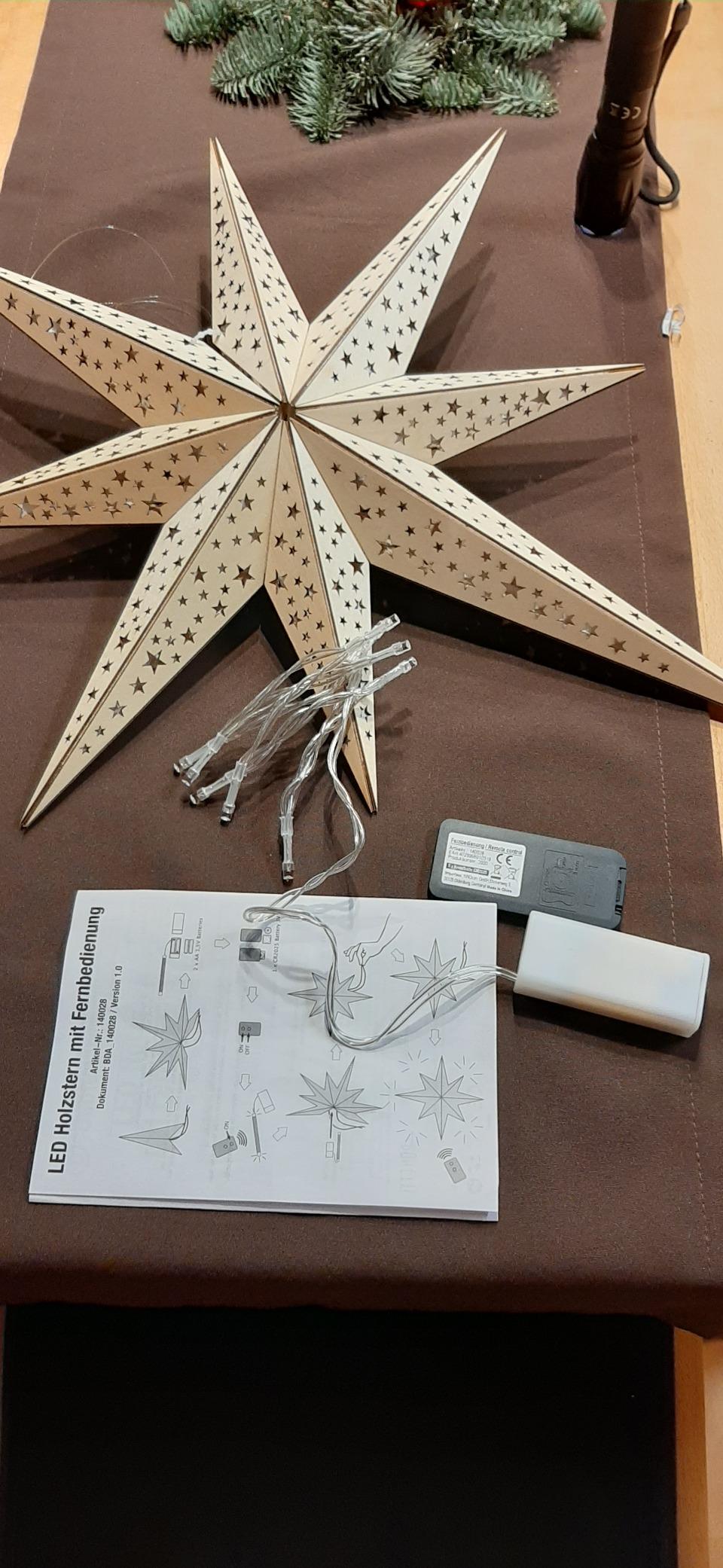 Bonetti Glowing Stars Holzstern 40 cm Ornament mit 10 LEDs