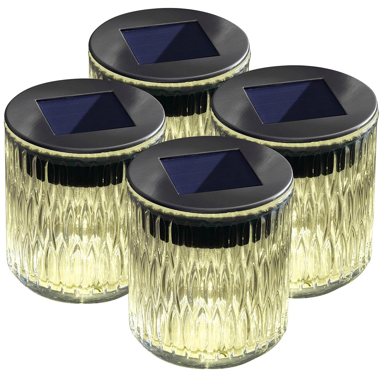 Lunartec Außenbeleuchtung Solar-Windlicht Echtglas 4er-Set
