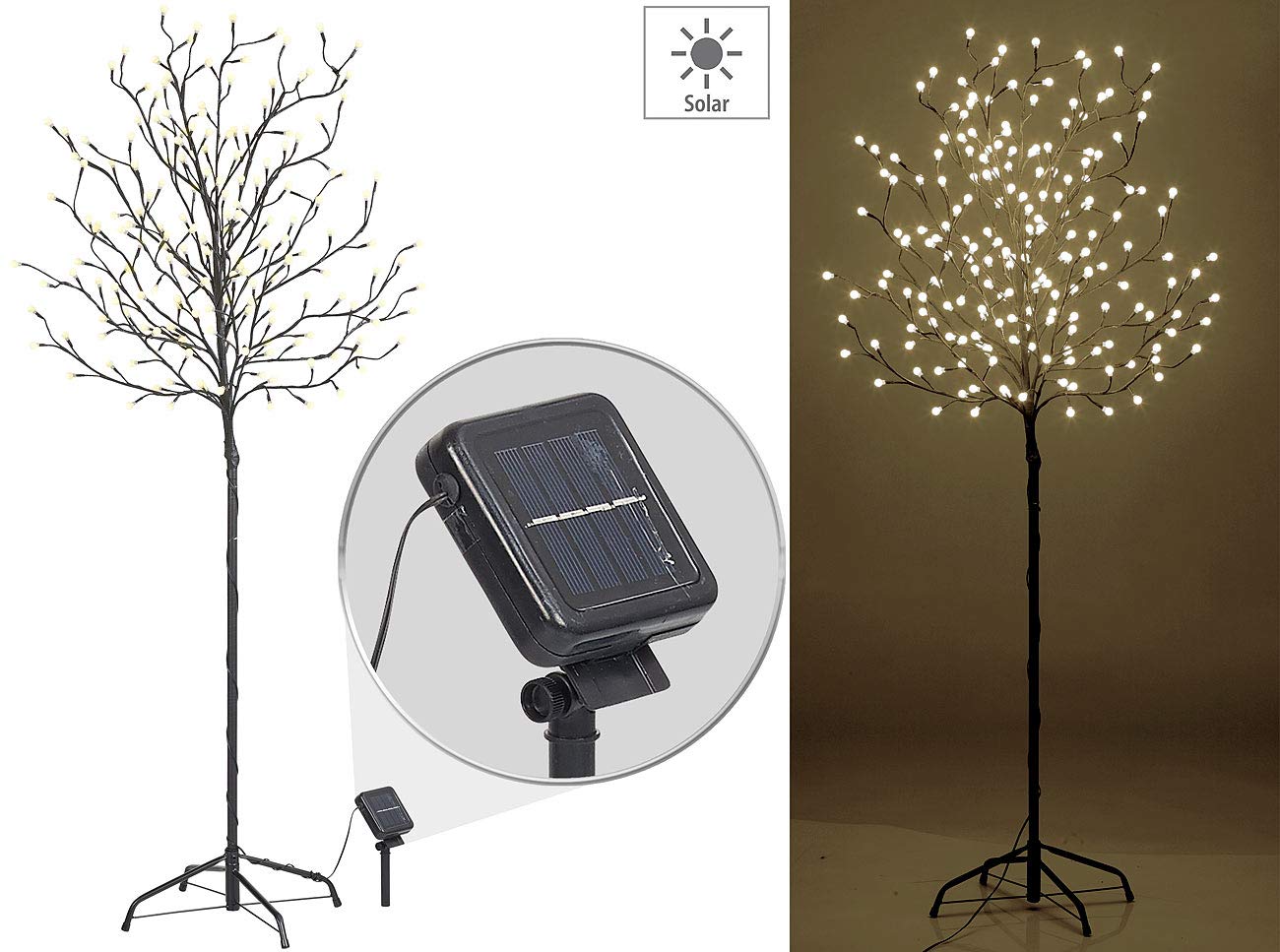 Lunartec Licht-Dekoration Solar-Lichterbaum 150cm 2er-Set weiß