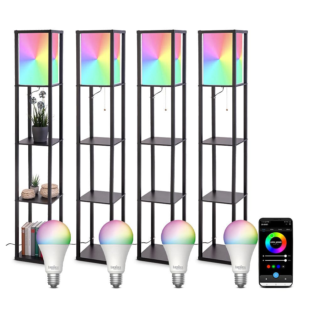 Lunartec Innenbeleuchtung Holzregal-Smarte Stehlampe schwarz 4er