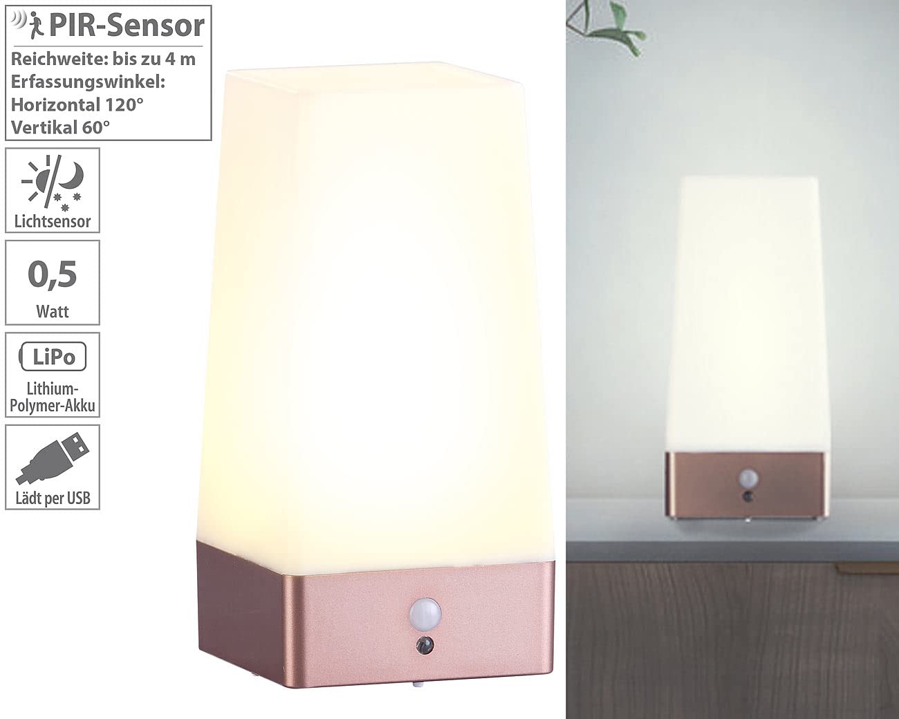 Lunartec Innenbeleuchtung LED Akku Tischlampe 2er-Set warmweiß