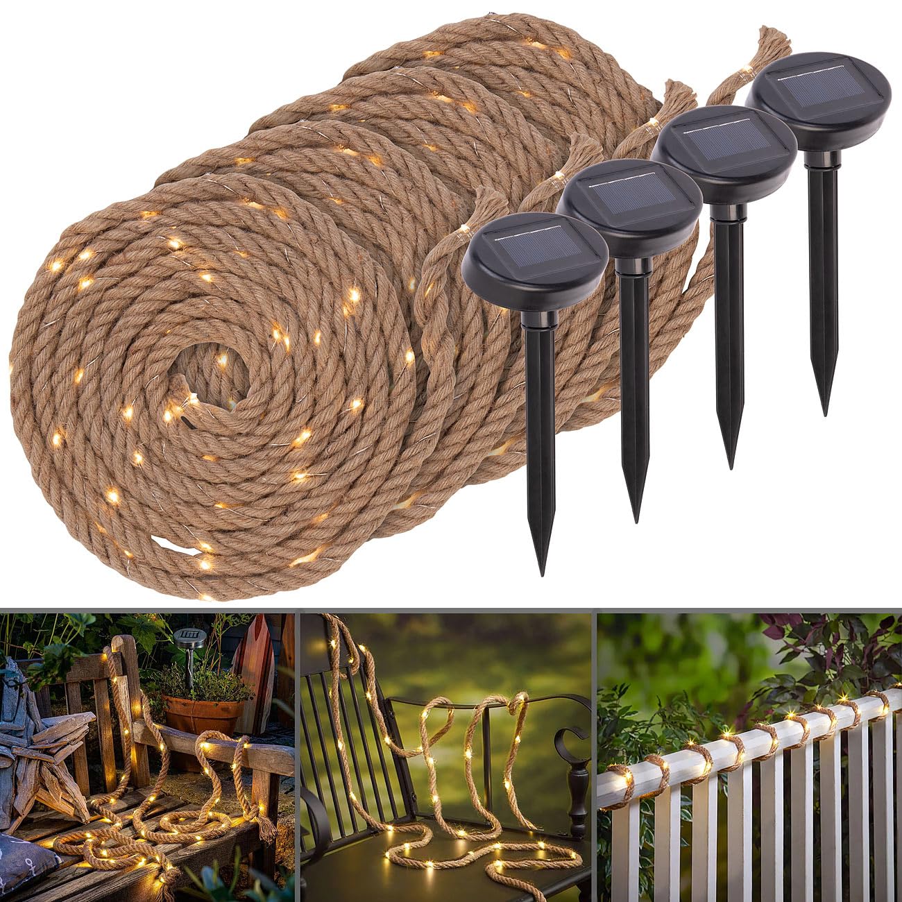 Lunartec Licht-Dekoration Solar-Seil-Lichterkette 4er-Set 2m