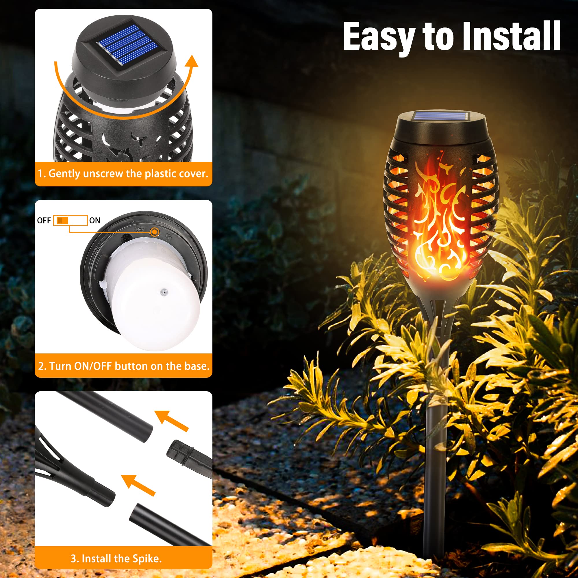 Qedertek Lighting Solarlampen 6 Stück mit Flammeneffekt IP65