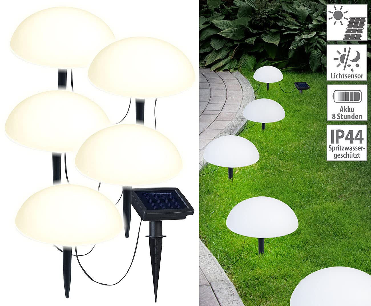 Lunartec Licht-Dekoration Bodenlichterkette Solar 5er warmweiß