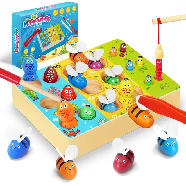 WEARXI Spielzeug Angelspiel magnetisch 3 in 1 Holz