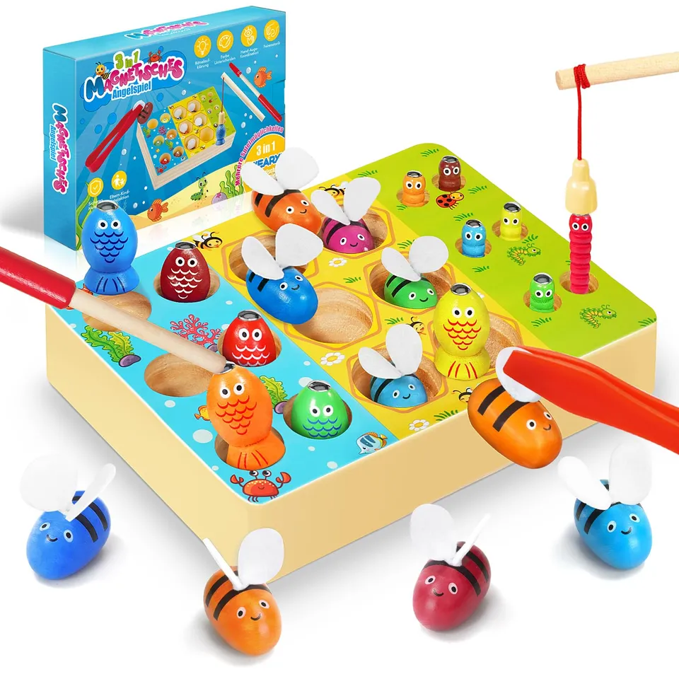 WEARXI Spielzeug Angelspiel magnetisch 3 in 1 Holz