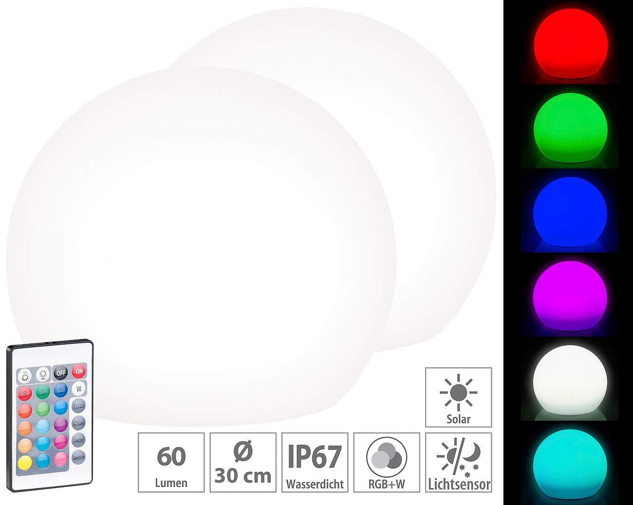 Lunartec Licht-Dekoration Solar-Leuchtkugel Ø30 cm 2er-Set