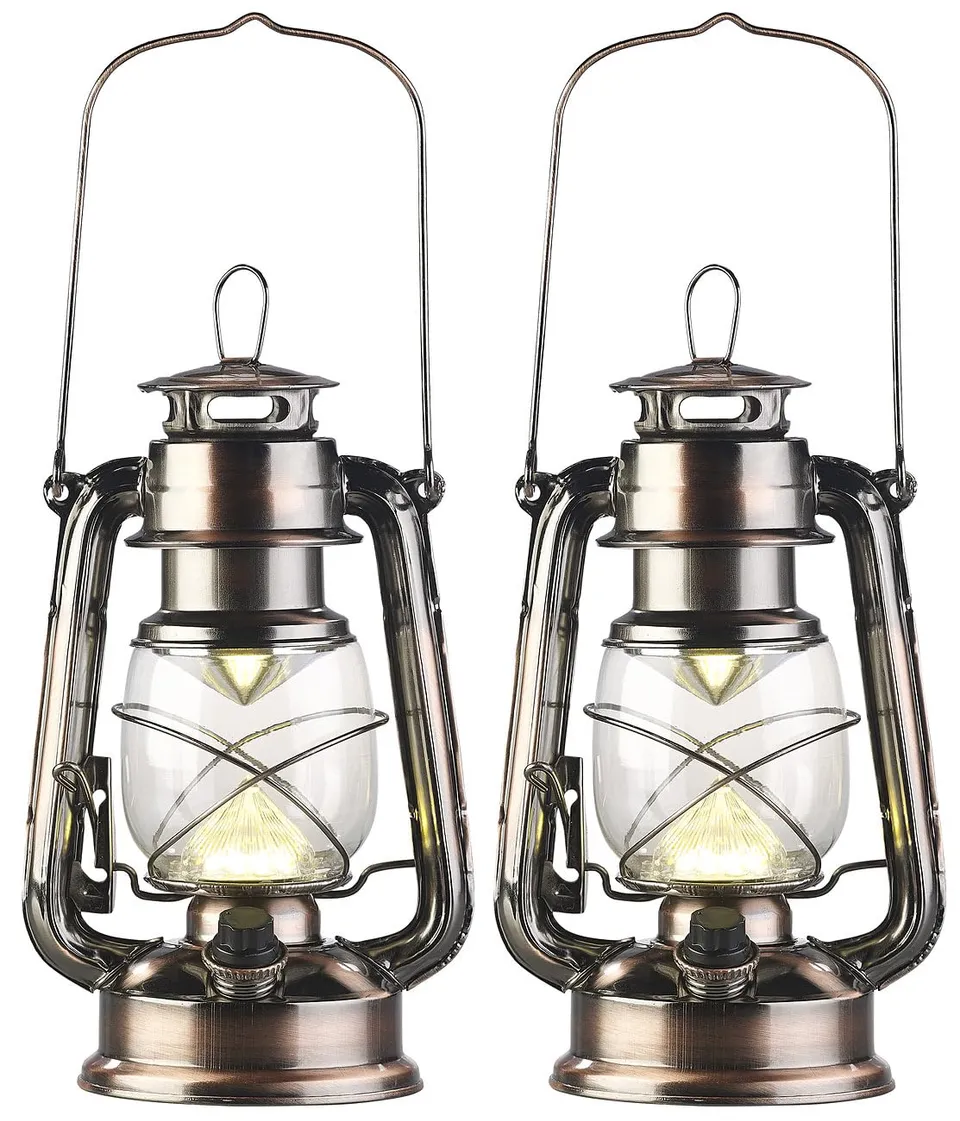 Lunartec Taschenlampen LED-Sturmlampe 2er Bronze warmweiß