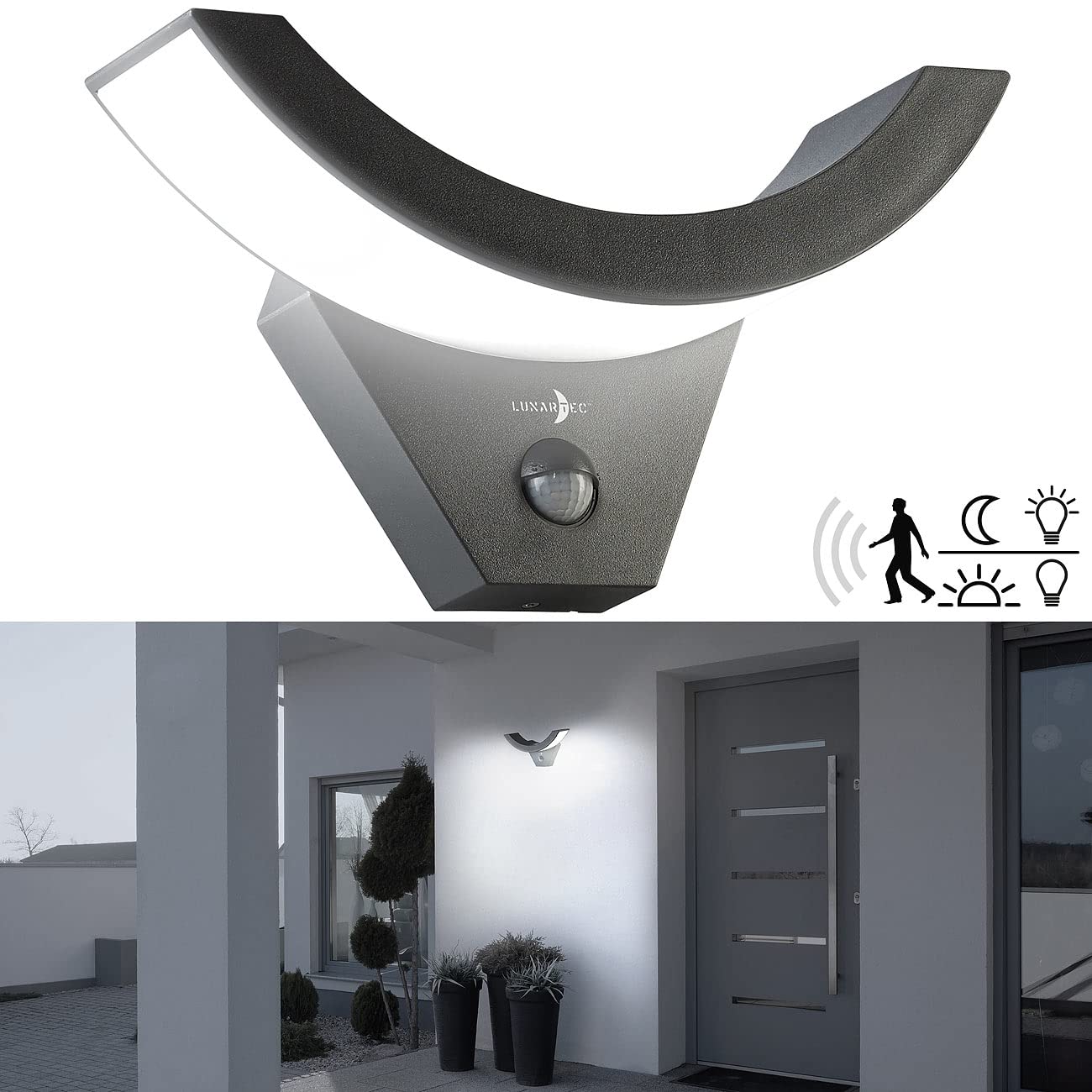 Lunartec Außenbeleuchtung LED-Wandleuchte 1100 lm IP54 Sensor