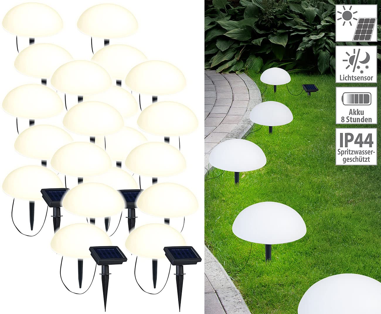 Lunartec Licht-Dekoration Bodenlichterkette 4er-Set Solar warmweiß