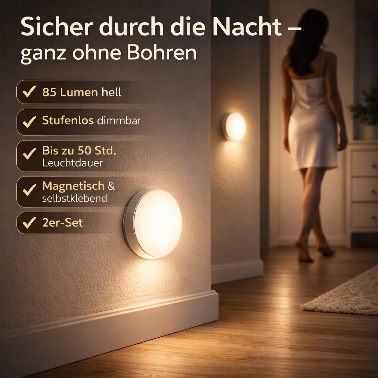 Lunartec Innenbeleuchtung Nachtlicht Akku Touch 4er-Set 85 lm