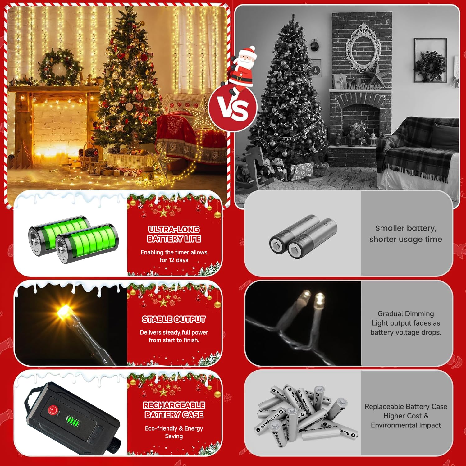 elktry Lichterkette 50 m 1000 LED warmweiß akkubetrieben
