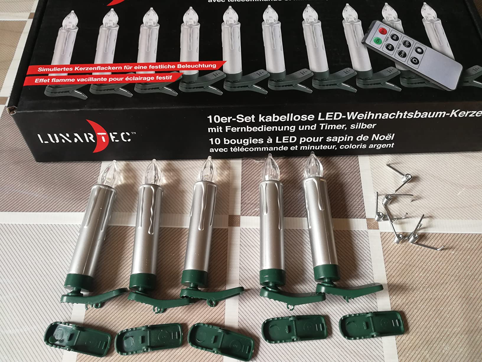 Lunartec Licht-Dekoration Christbaumkerzen LED 30er Silber Timer