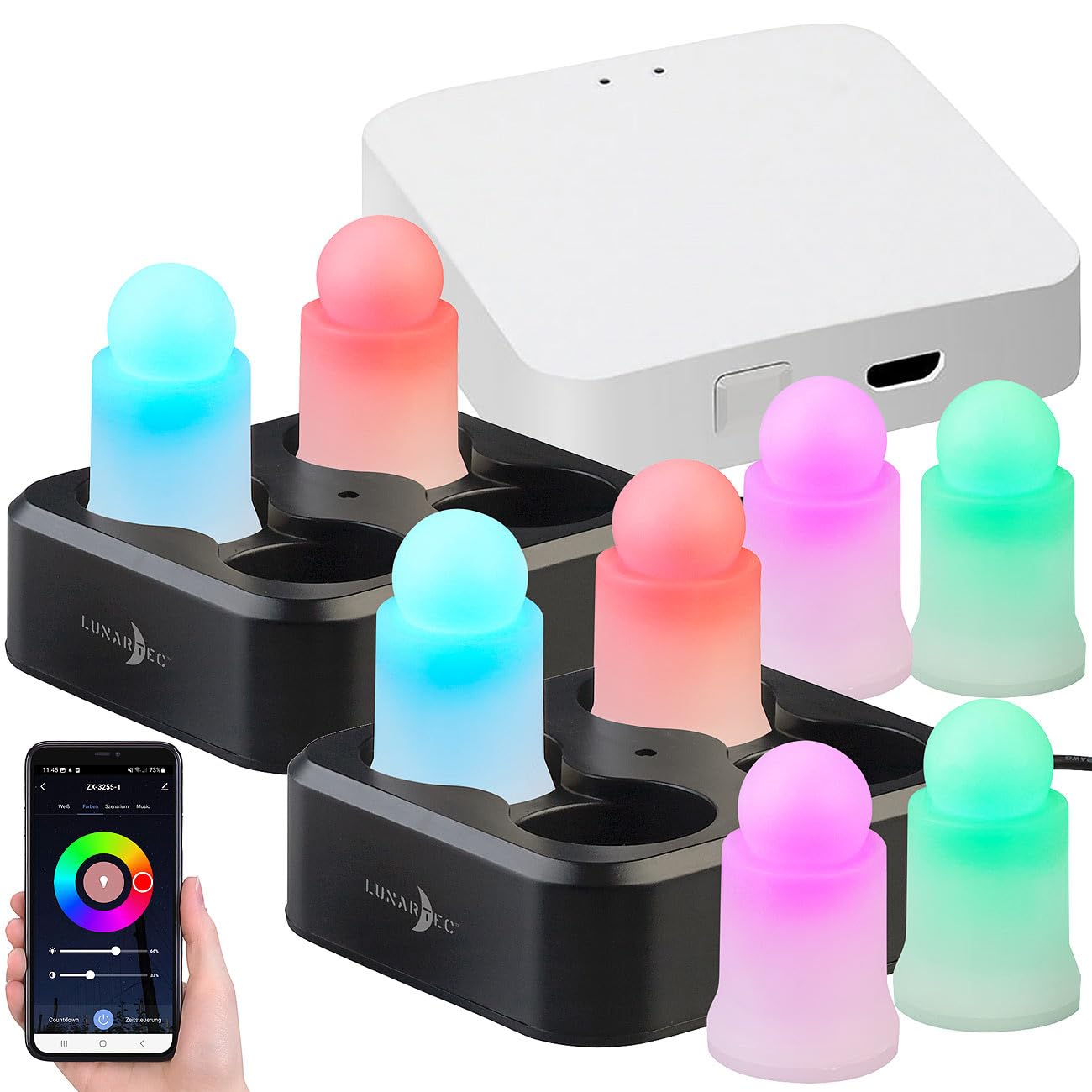 Lunartec Licht-Dekoration LEDK-4 LED-Kerzen 8er-Set RGBWW Akku