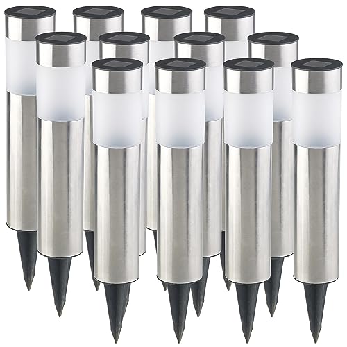 Lunartec Außenbeleuchtung Gartenlampe Solar 12er-Set Edelstahl IP44