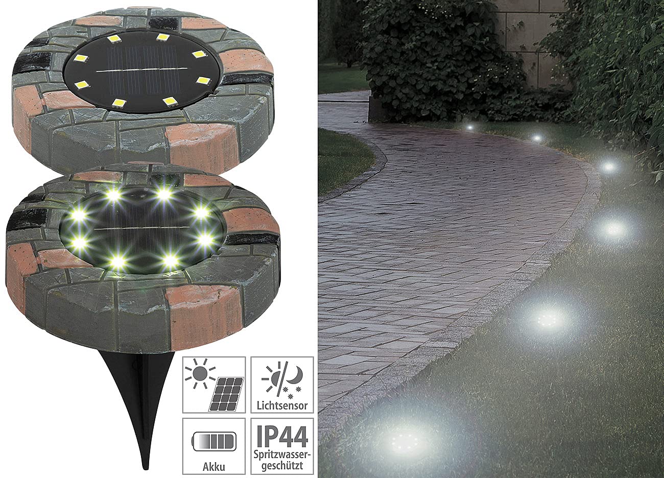 Lunartec Außenbeleuchtung Solar-Bodenleuchten 4er-Set warmweiß