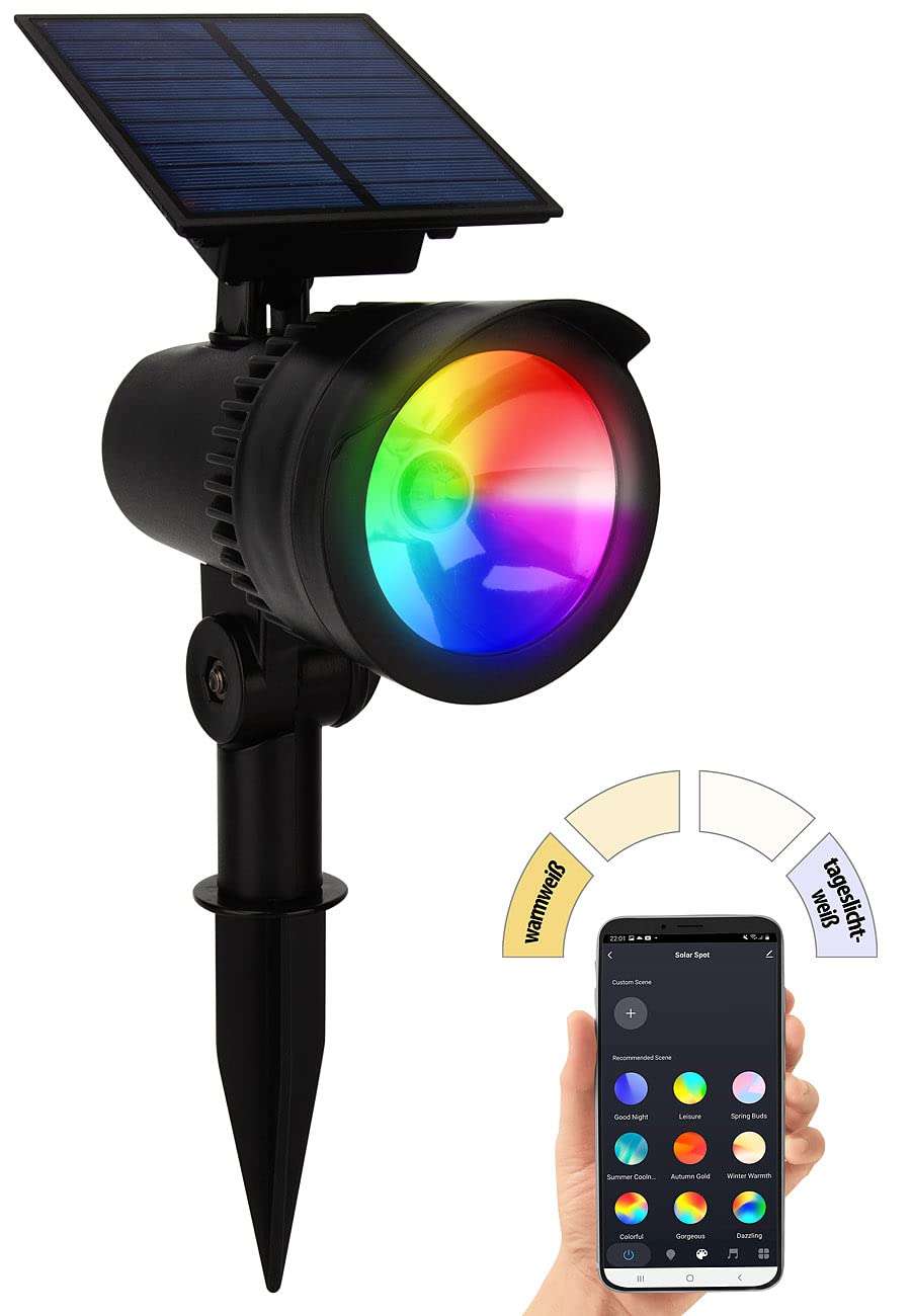 Lunartec Außenbeleuchtung Solar-Spot RGB-CCT mit App IP44