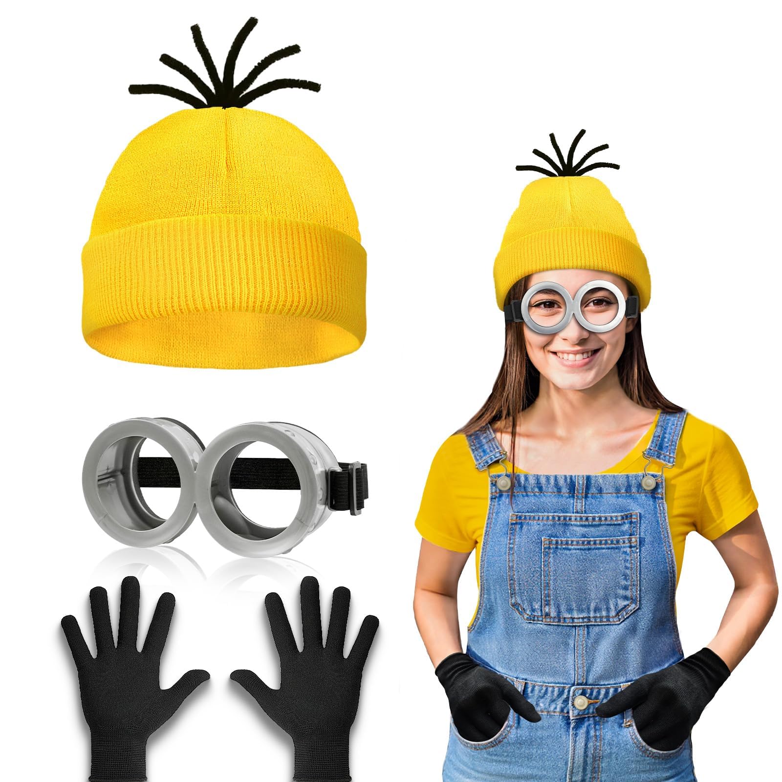 WEARXI Halloween-Kostüm Damen 4PC gelbes Set mit Zubehör