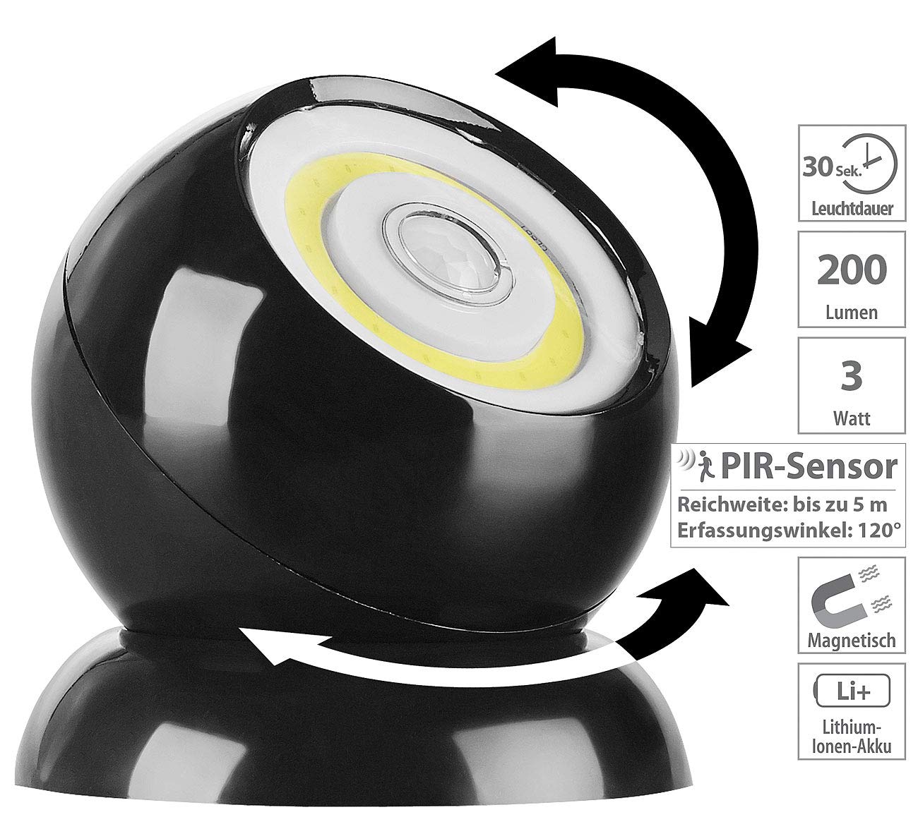 Lunartec Innenbeleuchtung COB Strahler Akku 200 lm 2er-Set schwarz