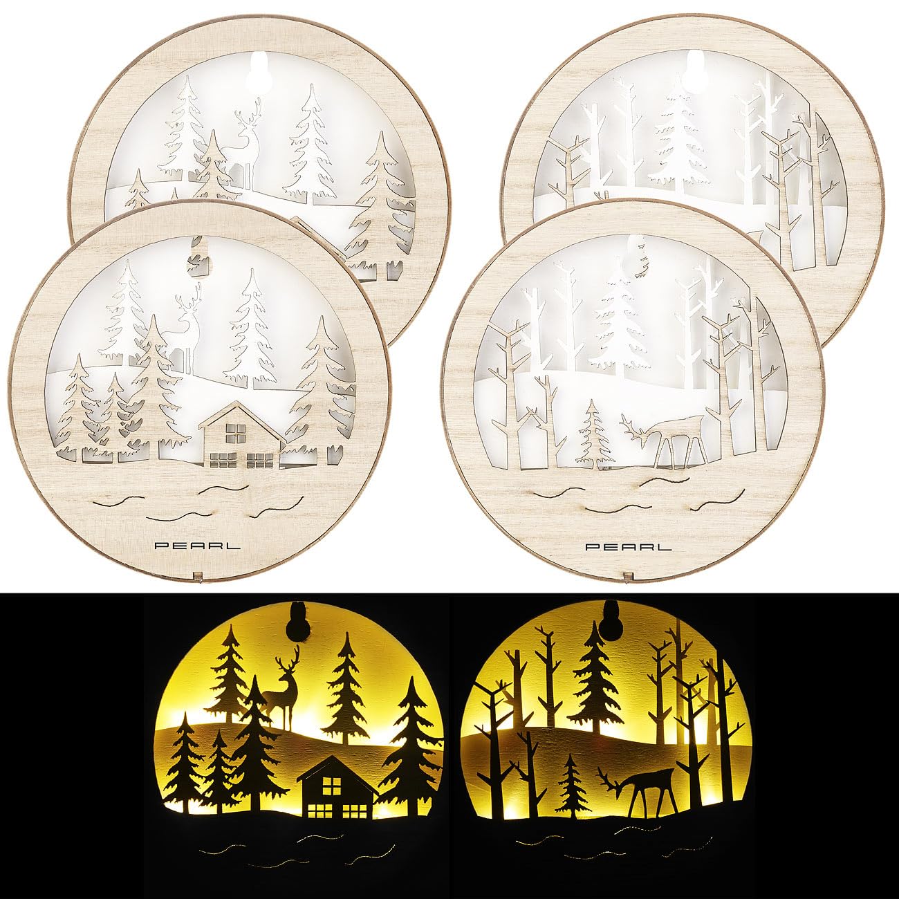 Lunartec Innenbeleuchtung Holzbilder LED warmweiß 4er-Set